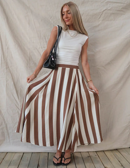 Portside Striped Midi Skirt