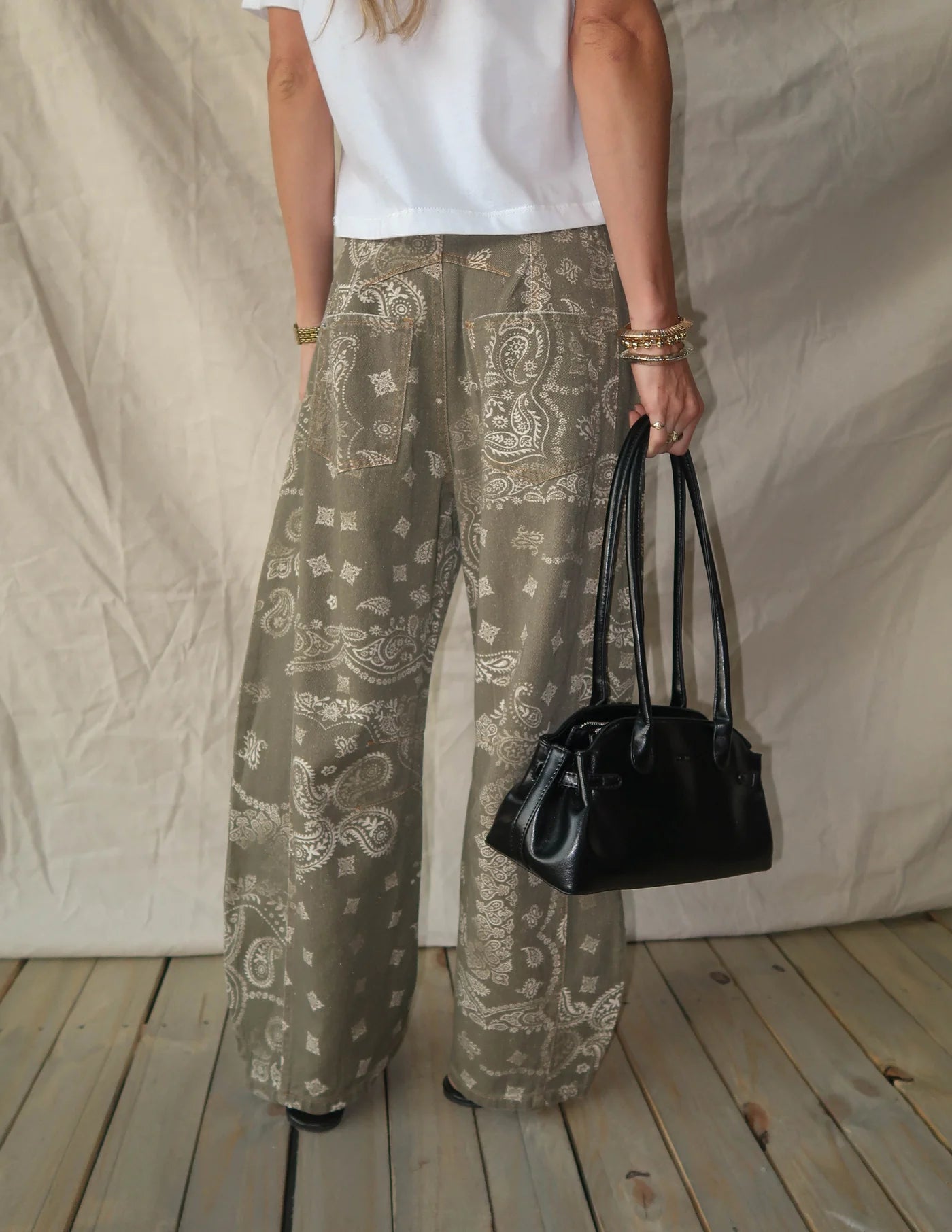 Paisley Printed Barrel Jeans